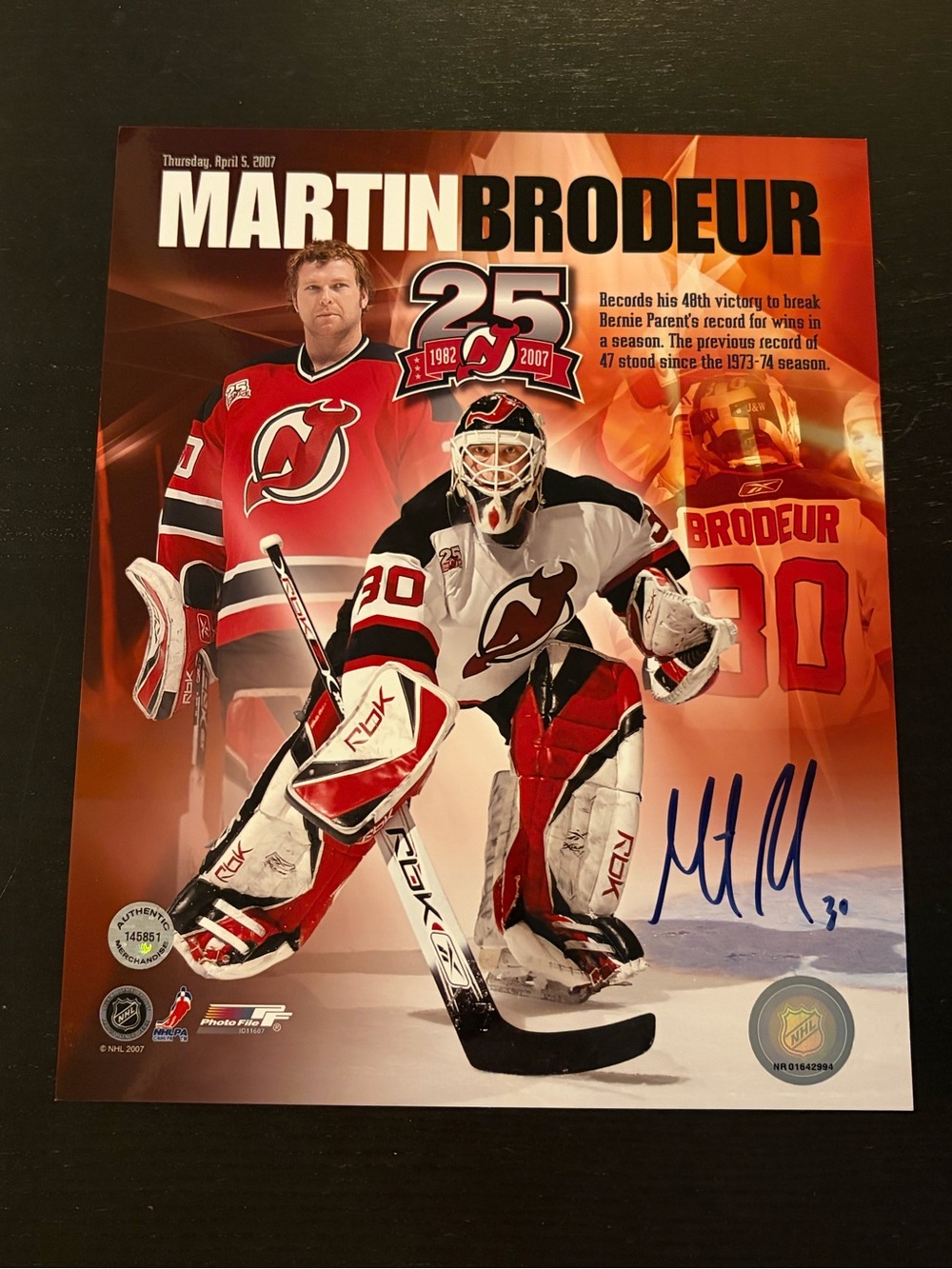 Martin Brodeur New Jersey Devils Signed Autograph 8x10 Hockey Photo With COA